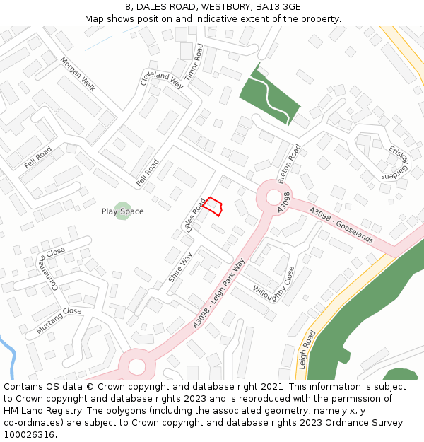 8, DALES ROAD, WESTBURY, BA13 3GE: Location map and indicative extent of plot