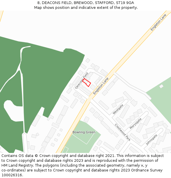 8, DEACONS FIELD, BREWOOD, STAFFORD, ST19 9GA: Location map and indicative extent of plot