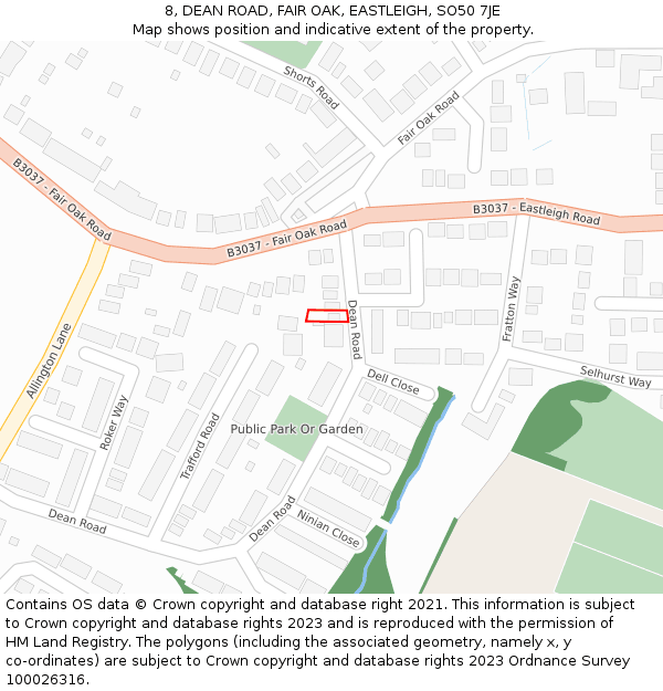 8, DEAN ROAD, FAIR OAK, EASTLEIGH, SO50 7JE: Location map and indicative extent of plot