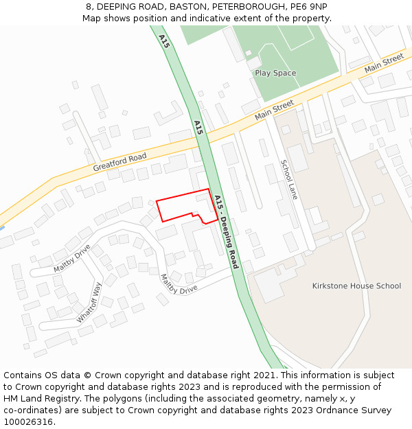 8, DEEPING ROAD, BASTON, PETERBOROUGH, PE6 9NP: Location map and indicative extent of plot