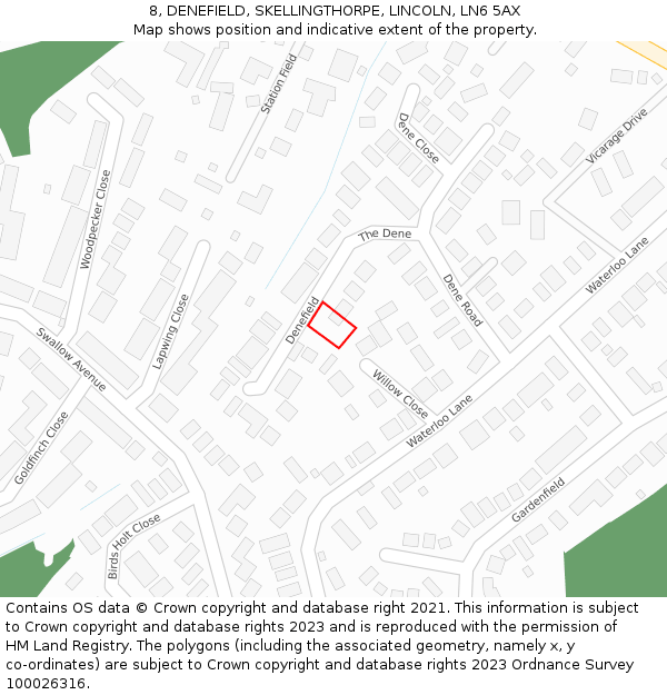 8, DENEFIELD, SKELLINGTHORPE, LINCOLN, LN6 5AX: Location map and indicative extent of plot