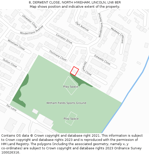 8, DERWENT CLOSE, NORTH HYKEHAM, LINCOLN, LN6 8ER: Location map and indicative extent of plot