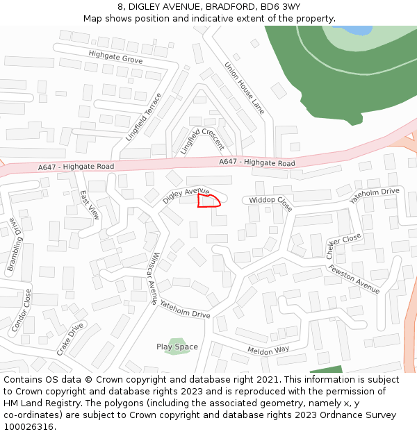 8, DIGLEY AVENUE, BRADFORD, BD6 3WY: Location map and indicative extent of plot