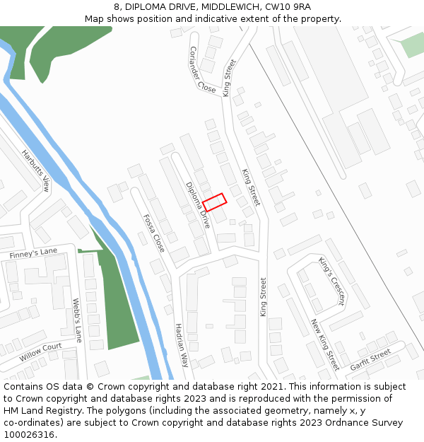 8, DIPLOMA DRIVE, MIDDLEWICH, CW10 9RA: Location map and indicative extent of plot