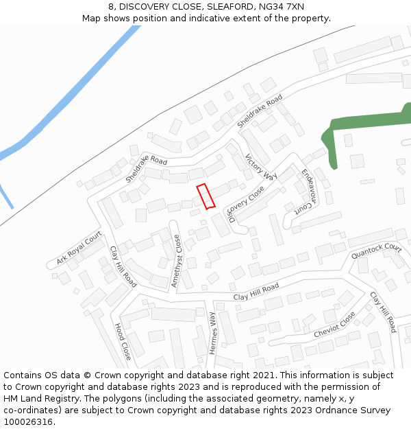 8, DISCOVERY CLOSE, SLEAFORD, NG34 7XN: Location map and indicative extent of plot