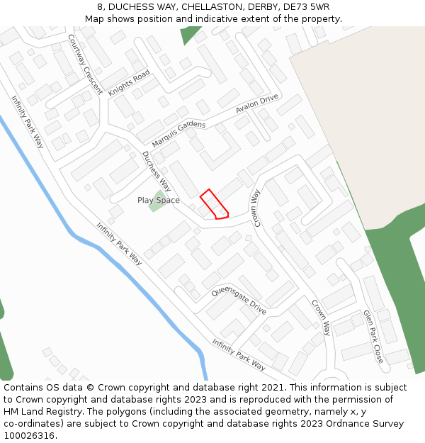 8, DUCHESS WAY, CHELLASTON, DERBY, DE73 5WR: Location map and indicative extent of plot