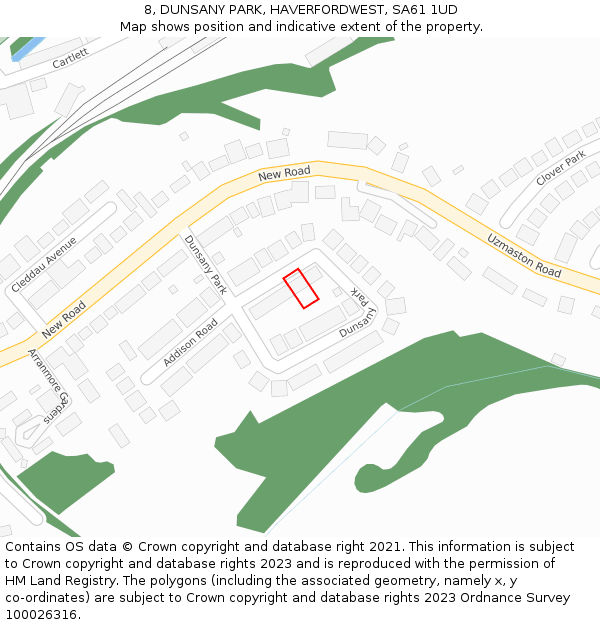 8, DUNSANY PARK, HAVERFORDWEST, SA61 1UD: Location map and indicative extent of plot