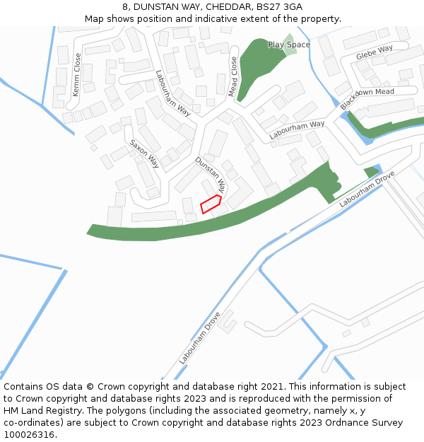 8, DUNSTAN WAY, CHEDDAR, BS27 3GA: Location map and indicative extent of plot