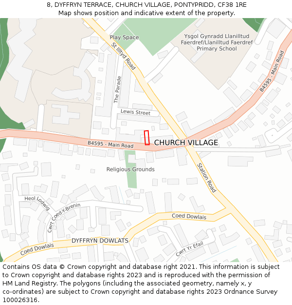 8, DYFFRYN TERRACE, CHURCH VILLAGE, PONTYPRIDD, CF38 1RE: Location map and indicative extent of plot