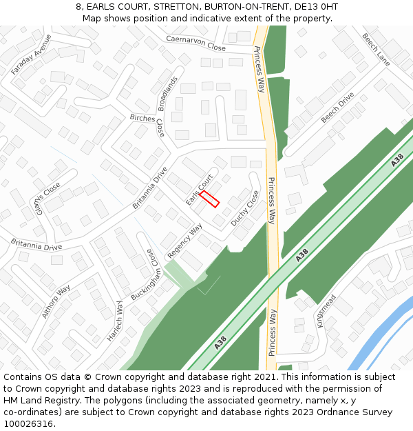 8, EARLS COURT, STRETTON, BURTON-ON-TRENT, DE13 0HT: Location map and indicative extent of plot