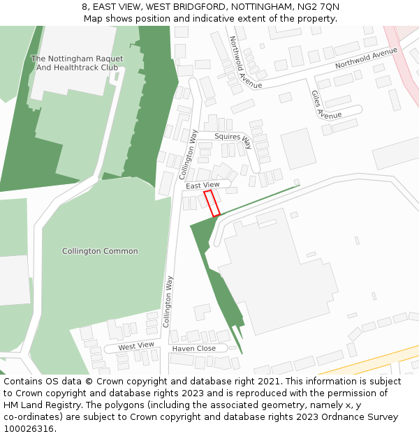 8, EAST VIEW, WEST BRIDGFORD, NOTTINGHAM, NG2 7QN: Location map and indicative extent of plot