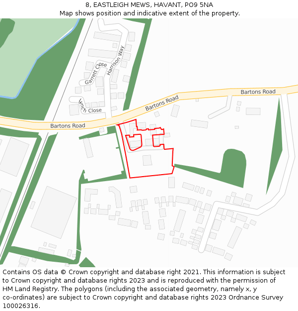 8, EASTLEIGH MEWS, HAVANT, PO9 5NA: Location map and indicative extent of plot