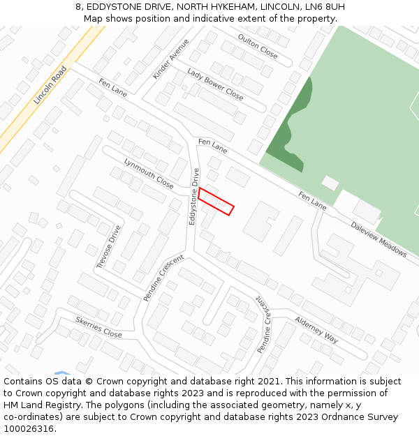 8, EDDYSTONE DRIVE, NORTH HYKEHAM, LINCOLN, LN6 8UH: Location map and indicative extent of plot