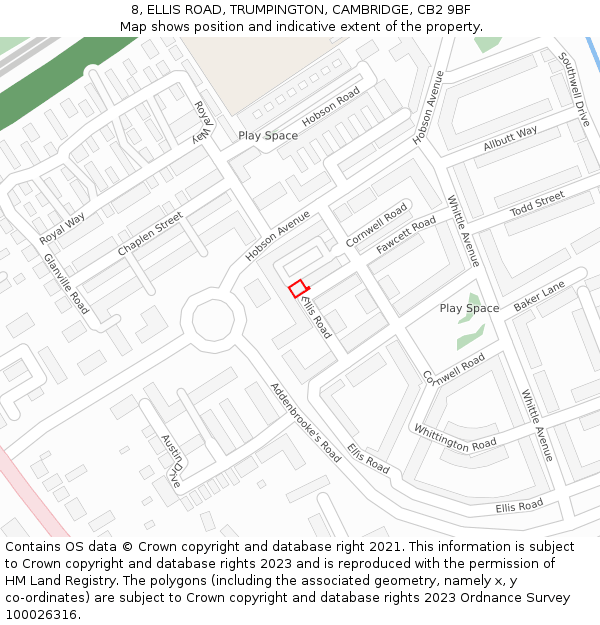 8, ELLIS ROAD, TRUMPINGTON, CAMBRIDGE, CB2 9BF: Location map and indicative extent of plot