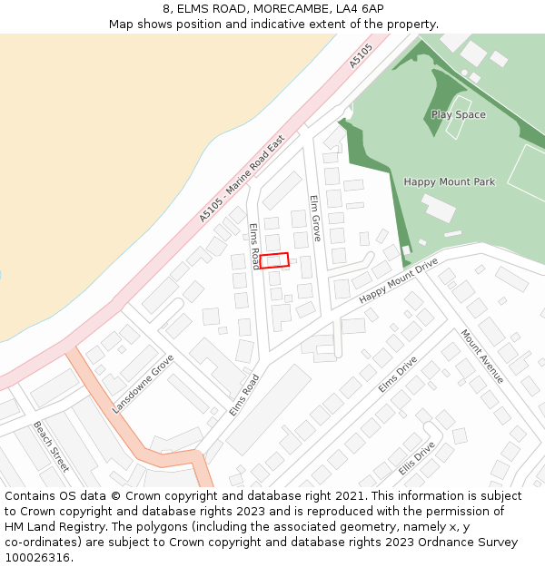 8, ELMS ROAD, MORECAMBE, LA4 6AP: Location map and indicative extent of plot