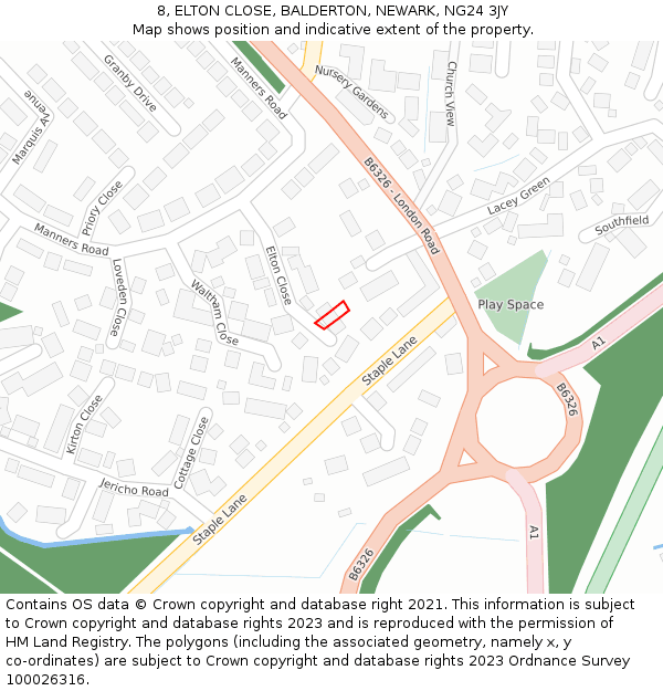 8, ELTON CLOSE, BALDERTON, NEWARK, NG24 3JY: Location map and indicative extent of plot