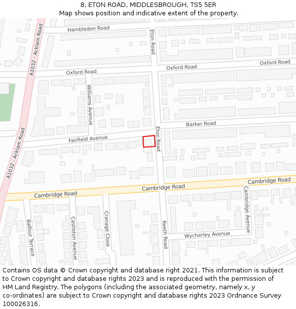 8, ETON ROAD, MIDDLESBROUGH, TS5 5ER: Location map and indicative extent of plot