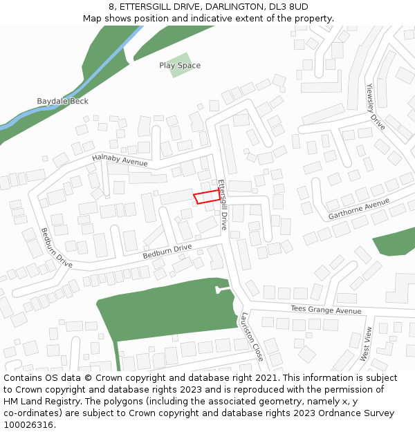 8, ETTERSGILL DRIVE, DARLINGTON, DL3 8UD: Location map and indicative extent of plot