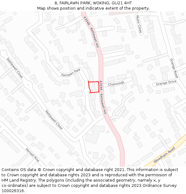 8, FAIRLAWN PARK, WOKING, GU21 4HT: Location map and indicative extent of plot