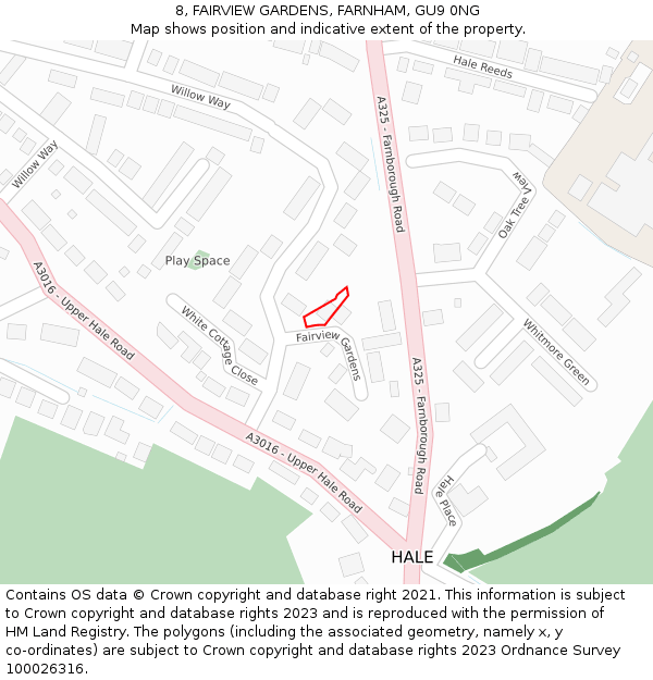 8, FAIRVIEW GARDENS, FARNHAM, GU9 0NG: Location map and indicative extent of plot