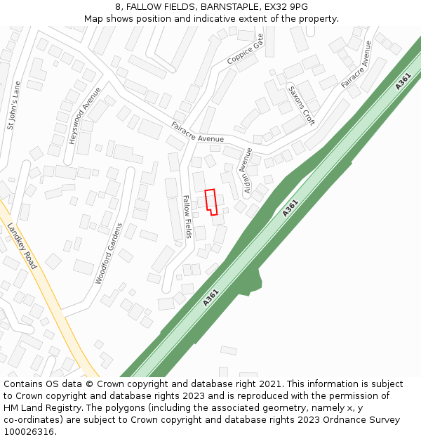 8, FALLOW FIELDS, BARNSTAPLE, EX32 9PG: Location map and indicative extent of plot