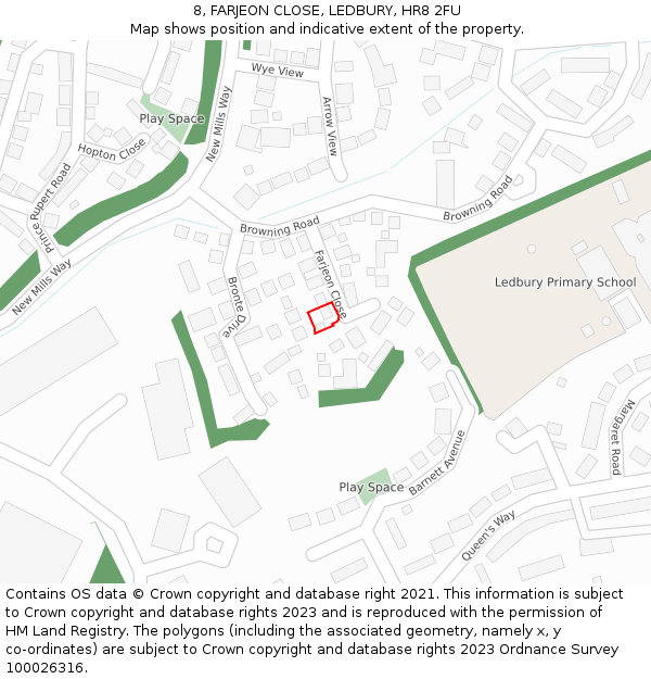 8, FARJEON CLOSE, LEDBURY, HR8 2FU: Location map and indicative extent of plot