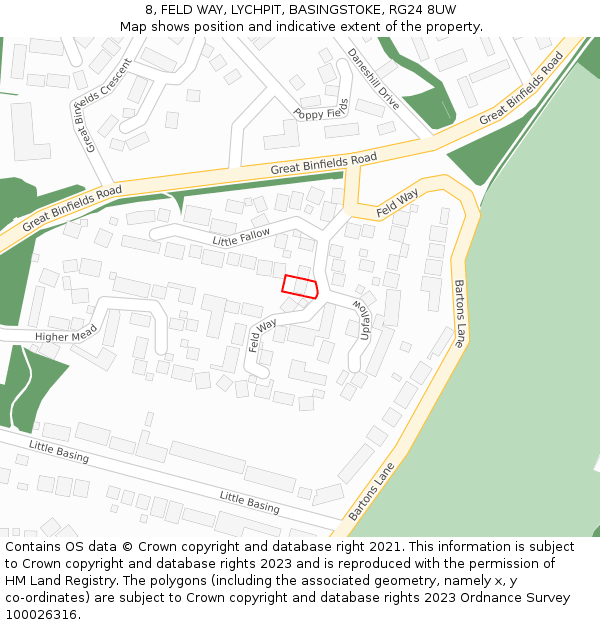 8, FELD WAY, LYCHPIT, BASINGSTOKE, RG24 8UW: Location map and indicative extent of plot