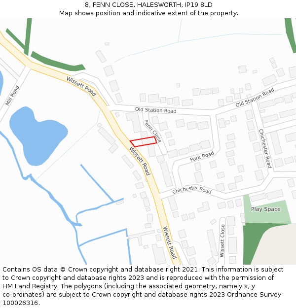 8, FENN CLOSE, HALESWORTH, IP19 8LD: Location map and indicative extent of plot