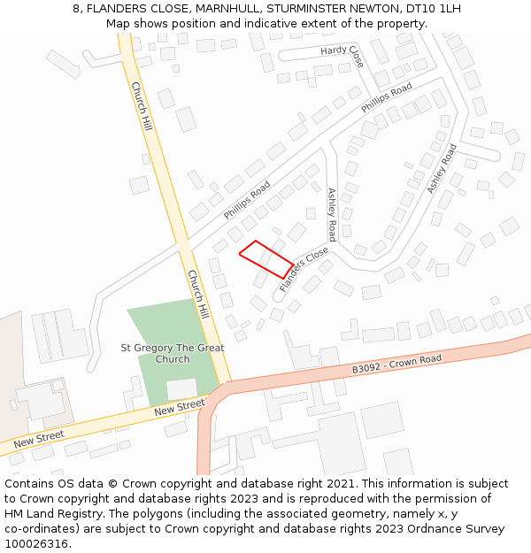 8, FLANDERS CLOSE, MARNHULL, STURMINSTER NEWTON, DT10 1LH: Location map and indicative extent of plot