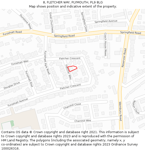 8, FLETCHER WAY, PLYMOUTH, PL9 8LG: Location map and indicative extent of plot