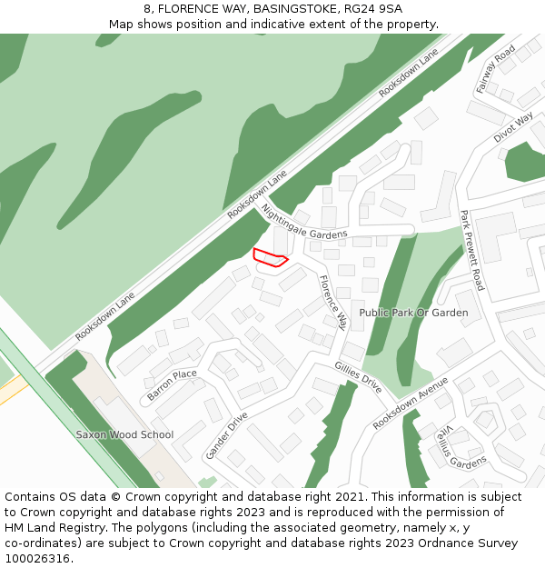 8, FLORENCE WAY, BASINGSTOKE, RG24 9SA: Location map and indicative extent of plot