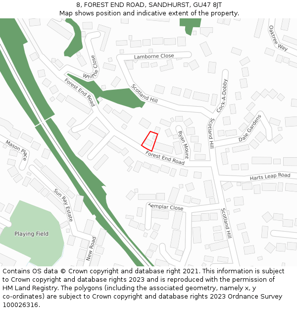 8, FOREST END ROAD, SANDHURST, GU47 8JT: Location map and indicative extent of plot