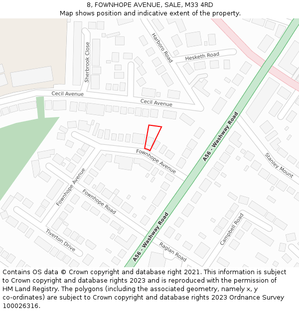 8, FOWNHOPE AVENUE, SALE, M33 4RD: Location map and indicative extent of plot