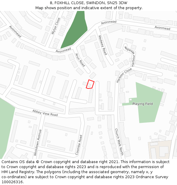 8, FOXHILL CLOSE, SWINDON, SN25 3DW: Location map and indicative extent of plot