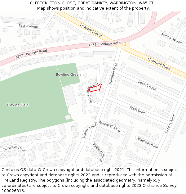 8, FRECKLETON CLOSE, GREAT SANKEY, WARRINGTON, WA5 2TH: Location map and indicative extent of plot