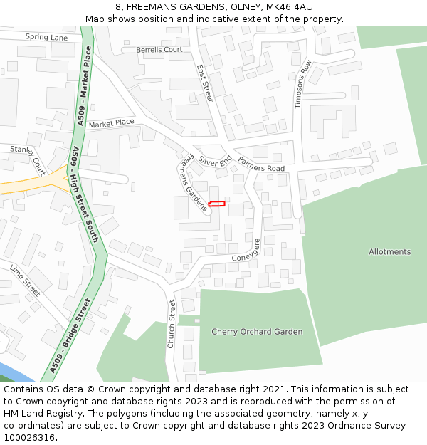 8, FREEMANS GARDENS, OLNEY, MK46 4AU: Location map and indicative extent of plot