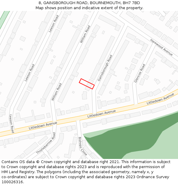 8, GAINSBOROUGH ROAD, BOURNEMOUTH, BH7 7BD: Location map and indicative extent of plot