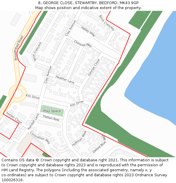 8, GEORGE CLOSE, STEWARTBY, BEDFORD, MK43 9GP: Location map and indicative extent of plot