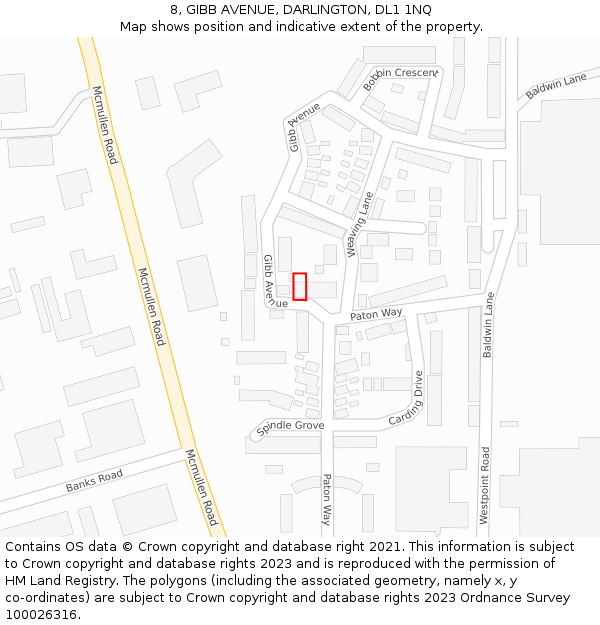 8, GIBB AVENUE, DARLINGTON, DL1 1NQ: Location map and indicative extent of plot