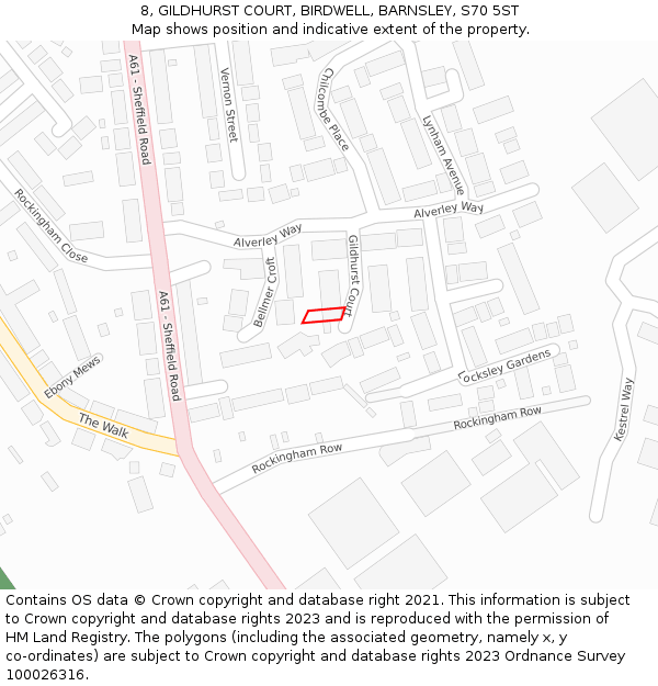 8, GILDHURST COURT, BIRDWELL, BARNSLEY, S70 5ST: Location map and indicative extent of plot