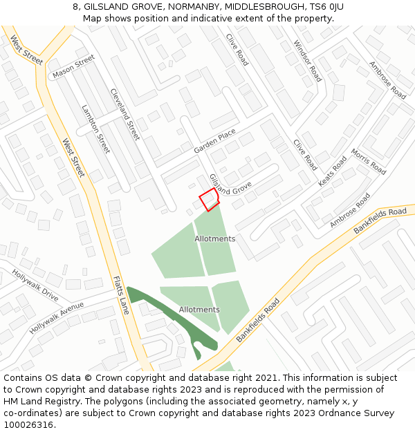 8, GILSLAND GROVE, NORMANBY, MIDDLESBROUGH, TS6 0JU: Location map and indicative extent of plot