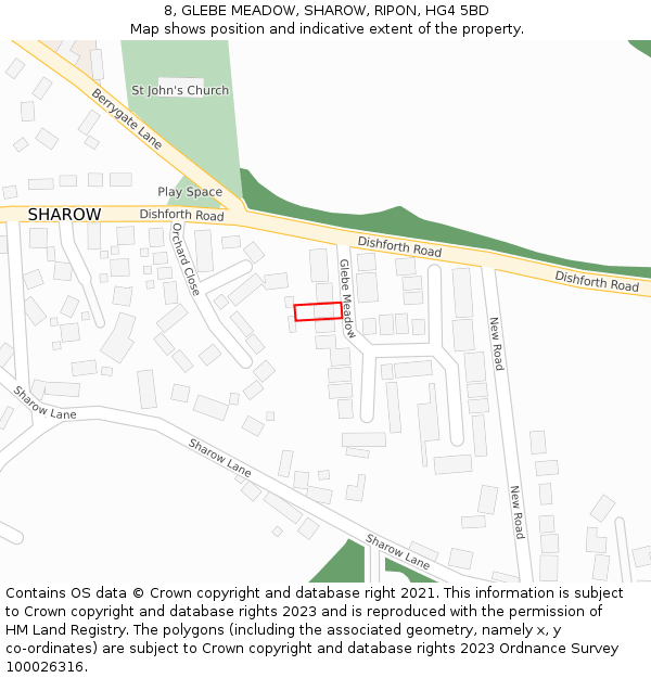 8, GLEBE MEADOW, SHAROW, RIPON, HG4 5BD: Location map and indicative extent of plot