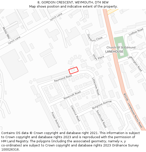 8, GORDON CRESCENT, WEYMOUTH, DT4 9EW: Location map and indicative extent of plot