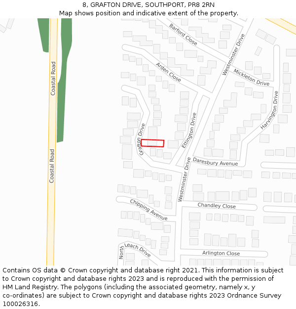 8, GRAFTON DRIVE, SOUTHPORT, PR8 2RN: Location map and indicative extent of plot