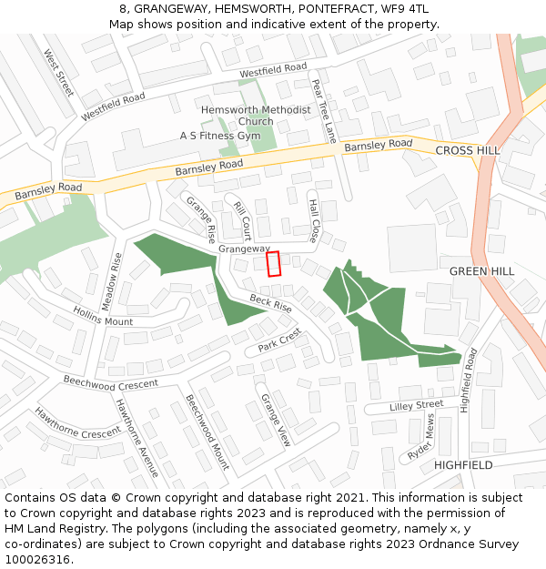 8, GRANGEWAY, HEMSWORTH, PONTEFRACT, WF9 4TL: Location map and indicative extent of plot