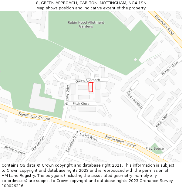 8, GREEN APPROACH, CARLTON, NOTTINGHAM, NG4 1SN: Location map and indicative extent of plot