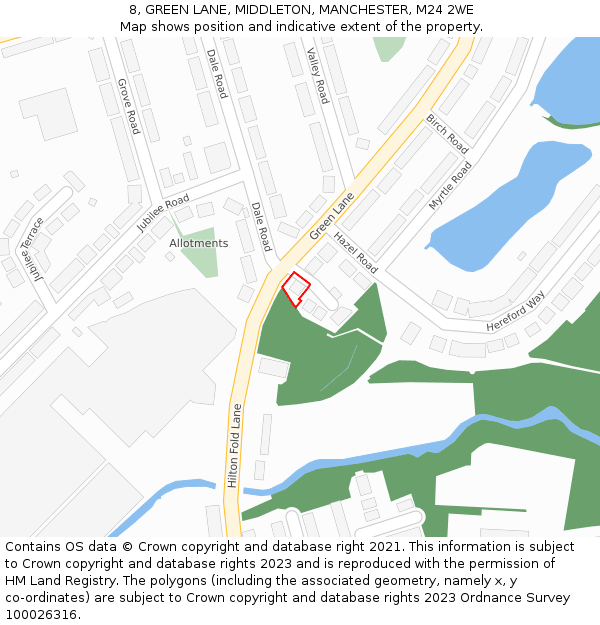 8, GREEN LANE, MIDDLETON, MANCHESTER, M24 2WE: Location map and indicative extent of plot