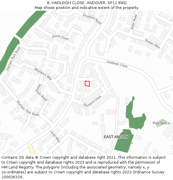 8, HADLEIGH CLOSE, ANDOVER, SP11 6WQ: Location map and indicative extent of plot