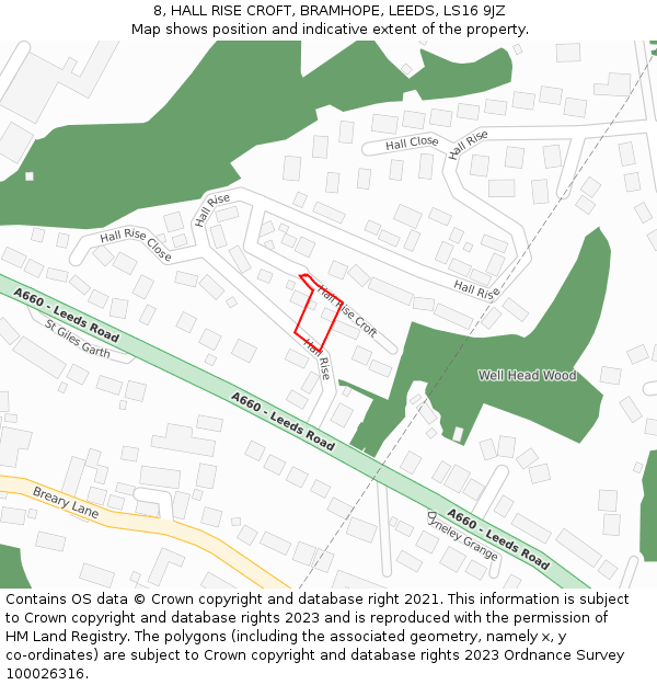 8, HALL RISE CROFT, BRAMHOPE, LEEDS, LS16 9JZ: Location map and indicative extent of plot