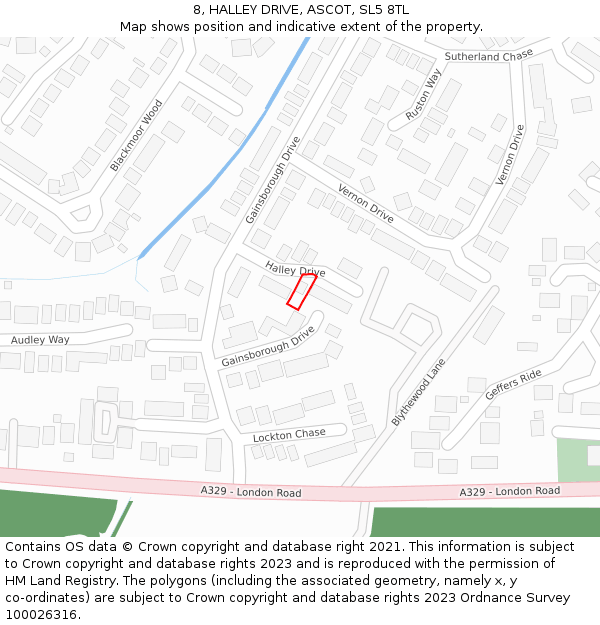 8, HALLEY DRIVE, ASCOT, SL5 8TL: Location map and indicative extent of plot